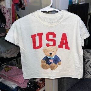 4T Teddy Print Crop Tee